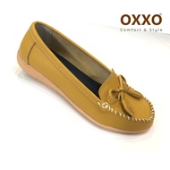 OXXO รองเท้าเพื่อสุขภาพหนังแท้ หนังวัว รองเท้าคัทชู พี้นแบน หนังนิ่มมาก พี้นยางสั่งทำพิเศษ พื้นสูง1นิ้ว ใส่สบาย X06022