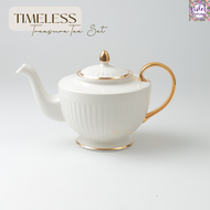 Violet Flamingo ชุดน้ำชาสไตล์อังกฤษ เรียบหรู สีขาวงาช้างขอบทอง รุ่น Timeless Treasure Tea Set
