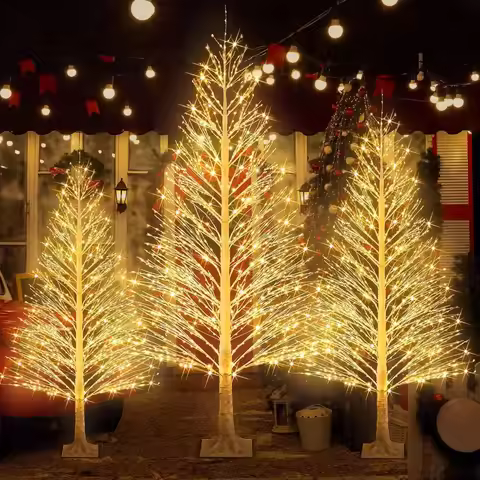 3 Pack 4ft/5ft/6ft Lighted Birch Tree LED Warm White Lights Twig Tree with Twinkle Lights Artificial