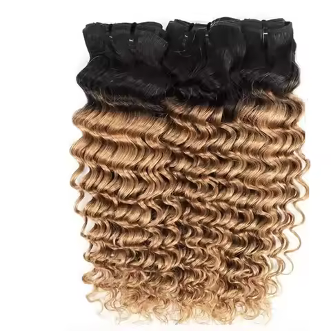 100% Human Hair T1B/27 Honey Blonde Human Hair Bundles Deep Wave Hair Weft Ombre Color #27 Brazilian
