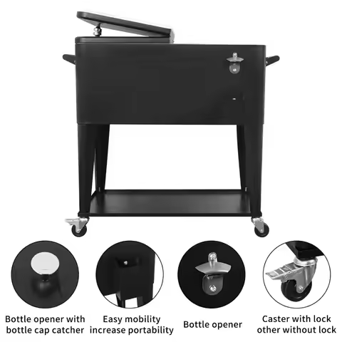 80QT Wheeled Rolling Cooler Cart,Ice Chest With Large Storage Space For Outdoor Backyard, Custom