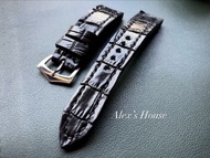 🌿特價現貨🌿全新手做 🐊鱷魚皮錶帶 黑色大格紋路 兩邊縫線 ❇️  錶耳20mm 扣位18mm❇️  130mm x 75mm 🌿港幣HKD580 EMS運費30 ❇️本人在清邁 只能寄EMS #ha