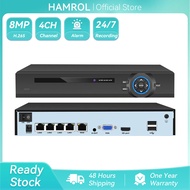 Hamrol 4K H.265 4ch POE NVR การรักษาความปลอดภัยสำหรับ 8MP 5MP 4MP 1080P กล้อง IP วิดีโอเฝ้าระวังระบบ