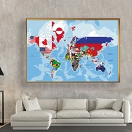 new Multi-size World Map with Flags, World Map , Unframed Decorative Map Print