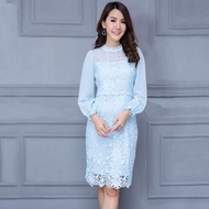 Dressyhappy เดรสแขนยาวผ้าลูกไม้ แขนเป็นผ้าพื้นพริ้วเบาๆ ช่วงปลายแขนแต่งลูกไม้กุ้นเล็กๆระบาย ทรงสวย ม
