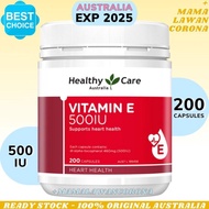 NEW!! HEALTHY CARE AUSTRALIA Vitamin E 500iu 200 Capsules 500 iu