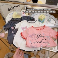 🍀AY AY🍀 Children Short-Sleeved Girls Short-Sleeved Ice Silk Short-Sleeved Cool Top Summer New Style 