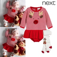 Ready Stock UK Next Baby Girl Birthday New Year Christmas Cotton Knitted Fart Clothes+Pantyhose Set