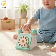 Perfk Solid Wood Wooden Rotary Telephone Toy Child Safe Retro Wooden Turn Phone Decorative Retro Tur