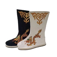 รองเท้ามังกรดำขาวสำหรับเด็กผู้ใหญ่จีนโบราณ Hanfu เสื้อผ้านักรบดาบรองเท้าคอสเพลย์