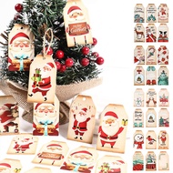 60pcs/Set Christmas Kraft Paper Hang Tag Santa Snowman Print Pattern Xmas Label Merry Christmas Gift Card Christmas Decorations for Home