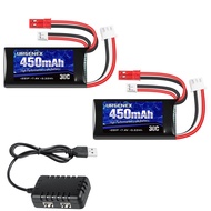 URGENEX 7.4V Lipo Battery 2S 30C 450mAh Rechargeable Lipo Battery with JST & PH2.0 Plug SCX24 Batter