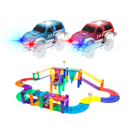 PicassoTiles 50 Pc Magnetic Tiles Race Track with LED Cars