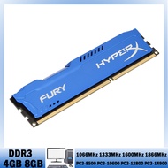 HyperX FURY DDR3แรม4GB 8GB 1866MHz 1600MHz 1333MHZ 1066MHZ หน่วยความจำเดสก์ท็อป240พินโมดูลหน่วยความจำ DIMM 1.5V แรม DDR3โมดูลหน่วยความจำ