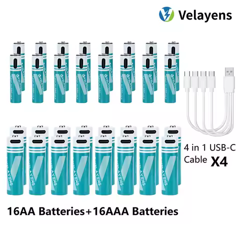 Rscrola 1.5V AA AAA Rechargeable Lithium-ion Batteries Set 2200mAh AA + 600mAh AAA USB-C Fast Chargi