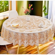 210CM Round PVC Table cloth Waterproof and Oilproof Flower pattern Table cover Gold Tablecloth