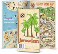 Bible Map - Fold Out Pamphlet, 16" x 21", Map of Holy Land with over 70 Illustrated Bible Stories in