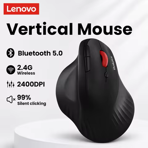 Lenovo Vertical Mouse Wireless Bluetooth 2.4G Business Office Mouse Ergonomic 2400DPI T50 Pro for Ma