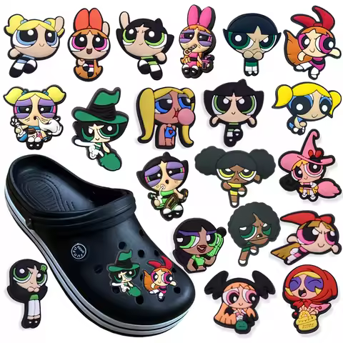 MINISO The Powerpuff Girl Shoe Charms1-9pcs PVC Shoe Decorations Buckle Cartoon Shoe Accessories Fit