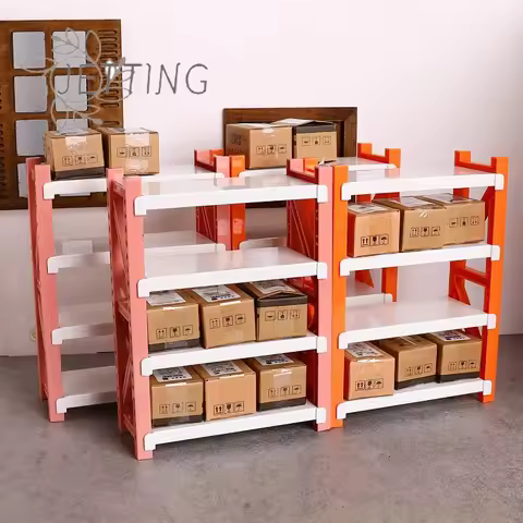 Hot 1/12 Dollhouse Simulation Plastic Storage Shelves Warehouse Racks Model Dollhouse Furniture Deco