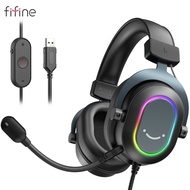Fifine Dynamic RGB Gaming H6 Headset with Mic Over-Ear Headphones 7.1 Surround Sound PC PS4 PS5 3 EQ