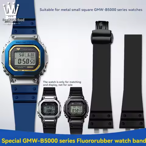 For Casio GMW-B5000 GM-B2100 MRG-B5000 BZ5000 Black Blue Concave Embossed Fluororubber Strap Men's W