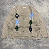K Studio Argyle Cardigan Knit Sweater size XL