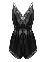 renvena Men Sissy One-Piece Satin Lace Lingerie Bodysuit Cross Criss Back Crossdress Pajamas