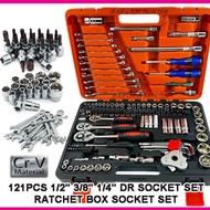 TOOL BOX PLAYAR SPANAR REPAIR KERETA 121PCS SRUNV 121PCS TOOL SET 1/2" 3/8" 1/4" DR SOCKET SET RATCH