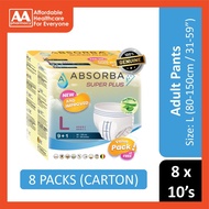 Absorba Super Plus Adult Pull Up Pants - Size L 80-150cm / 31-59 inches (10's) [8 Packs/Carton]