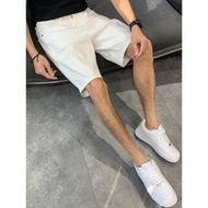White Denim Shorts Men 2025 Street Wear Trendy Ruffian Handsome Thin Casual Straight Quarter Pants/S