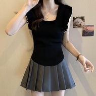 groove_grace เสื้อไหมพรมแขนสั้นแขนตุ๊กตา ผ้าบางใส่สบาย สีพาสเทลน่ารักมาก เสื้อผ้าแฟชั่น สาวอวบ ผู้หญ