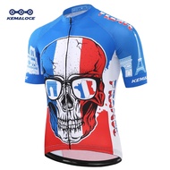 KEMALOCE French Cycling Jersey Retro Blue Bike Shirt Unisex  Bicycle Uniform Compressed Bike Jersey