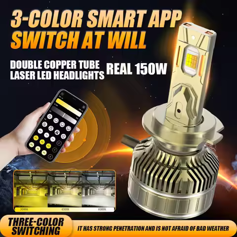 2pcs H7 APP Control 3Color H4 Car LED Headlights Bulbs 150W LEDH1 H8 H9 H11 Fog Light 9005 HB3 9006 