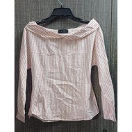 Women's Red and White Striped Shirt with Off Shoulder Collar and Long Sleeves - Elegant Women's Blou