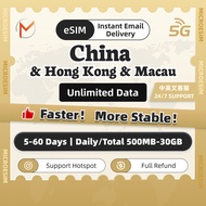 China & Hong Kong & Macau eSIM Unlimited 5G Data High Speed | China eSIM HongKong eSIM send in 1min