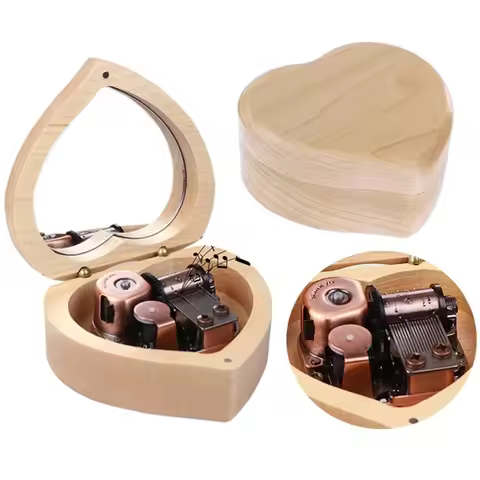 Love Shaped Music Box Diy Wooden with Mirror Clockwork Musical Box for Elise My Heart Will Go on Swa