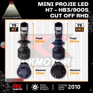 Mini Projector LED Y9 H7 HB3 9005 Cut Off RHD White - Warranty