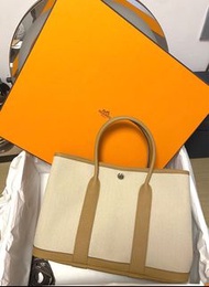 &lt;100%NEW&gt; Hermes Garden Party 30 帆布拼皮 餅乾色