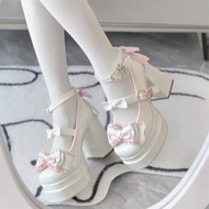 Double Bow Lolita High Heels Sweet Mary Jane Cute Girl Lolita Waterproof Platform High Heels