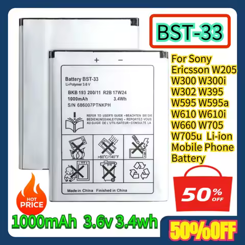 For Sony Ericsson W205 W300 W300i W302 W395 W595 W595a W610 W610i W660 W705 W705u 1000mAh BST-33 Li-