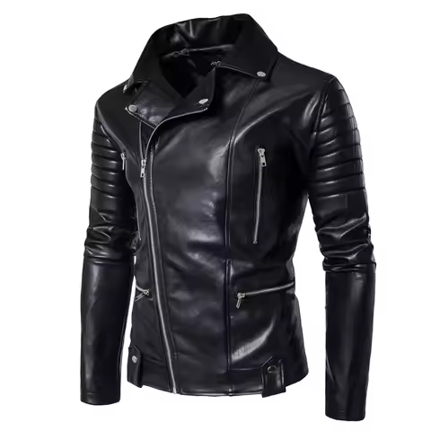 Autumn men's European size leather jacket with multiple zippers, men's leather jacket, riding motorc