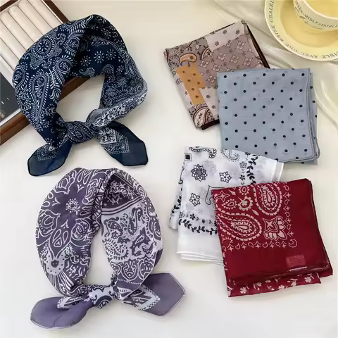 Small Linen-cotton Scarves For Women 58*58cm Lightweight Soft Breathable Neckerchief Boho Print Dot 