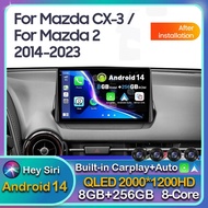 Android 14 Carplay Auto Car Radio For Mazda CX-3 CX3 Mazda 2 DK 2014 - 2017 2018 2019 2020 2021 Mult