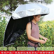 可背式采傘攜帶遮陽傘超輕頭帽傘戶外防曬雙層黑膠創意晴雨傘