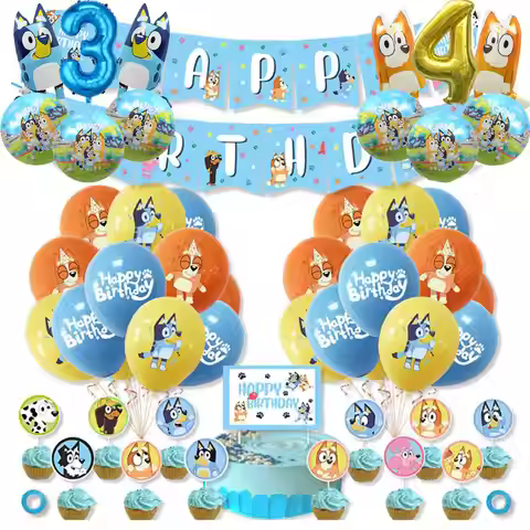 Bluey Christmas Birthday Party dinnerware Disposable Banner Cake Topper Hanging Flag bluey number Ba