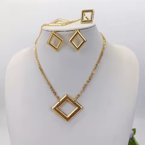 ESALE Dubai Gold Plated Jewelry Set for Women Special Hollow Design Wedding Anniversary Gifts Jewell