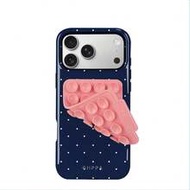 1pc Royal Blue Background With White Polka Dot Pattern Phone Case + Pink Suction Cup, Phone 17 Pro M