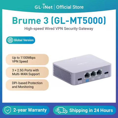GL-iNET (Brume 3) GL-MT5000 High Speed Wired VPN Security Gateway, Up to 1100 Mbps VPN, 3× 2.5G Mult