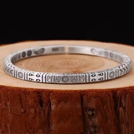 Baoluan#999纯银森系复古手镯男女士款潮情侣民族风龙年礼物男生足银镯子8ee